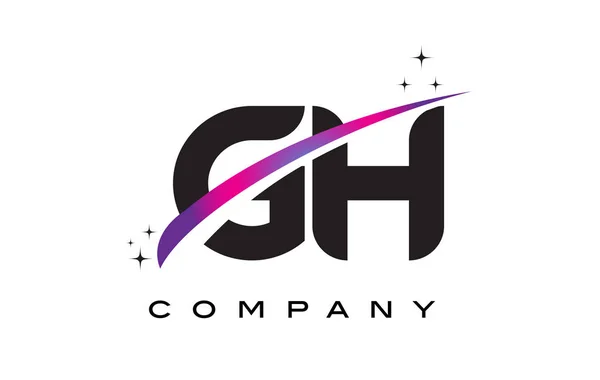 GH G H Negro Letra Logo Diseño con púrpura Magenta Swoosh — Vector de stock