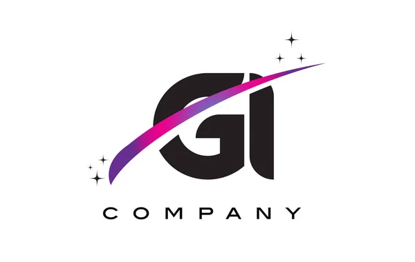 GI G I Negro Letra Logo Diseño con púrpura Magenta Swoosh — Vector de stock