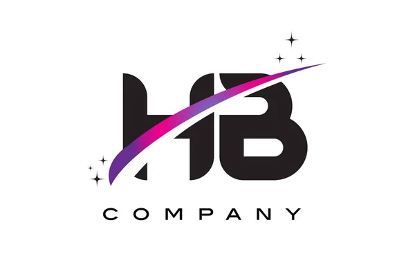 HB H B Negro Letra Logo Diseño con púrpura Magenta Swoosh — Vector de stock