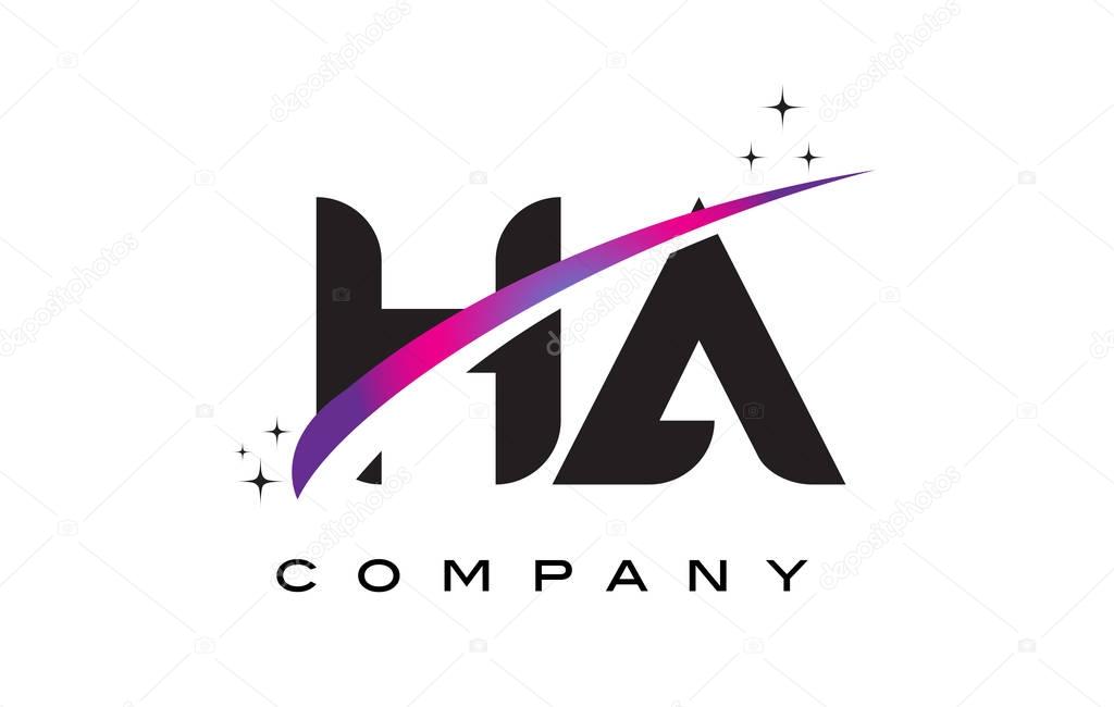 HA H A Black Letter Logo Design with Purple Magenta Swoosh