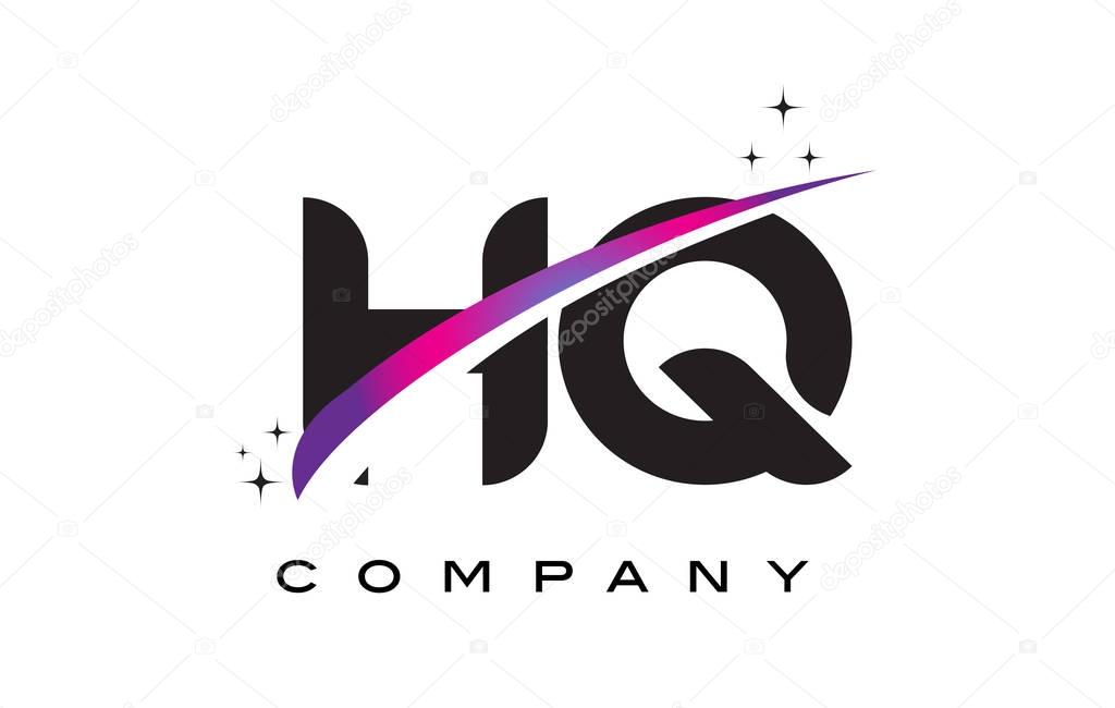 HQ H Q Black Letter Logo Design with Purple Magenta Swoosh