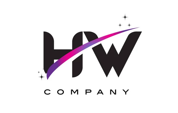 HW H W siyah harf Logo tasarımı ile mor Eflatun Swoosh — Stok Vektör