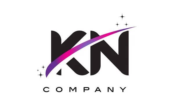 Σχεδιασμός λογότυπου KN N K μαύρο επιστολή με μωβ φούξια Swoosh — Διανυσματικό Αρχείο