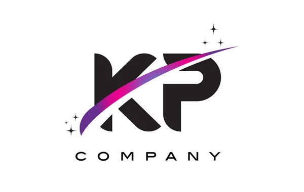 KP K P μαύρο επιστολή Σχεδιασμός λογότυπου με μωβ φούξια Swoosh — Διανυσματικό Αρχείο