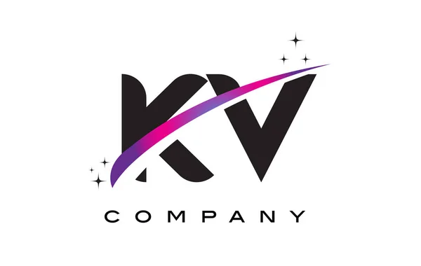 Kv K V ブラック文字ロゴ デザイン紫マゼンタとシューッという音します。 — ストックベクタ