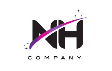 NH N H siyah harf Logo tasarımı ile mor Eflatun Swoosh
