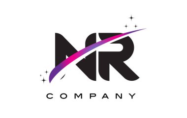 Nr N R siyah harf Logo tasarımı ile mor Eflatun Swoosh