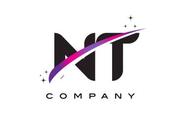 NT N T siyah harf Logo tasarımı ile mor Eflatun Swoosh
