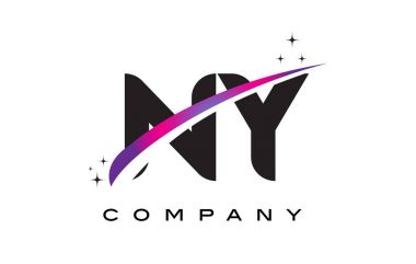 NY N Y siyah harf Logo tasarımı ile mor Eflatun Swoosh