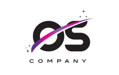 OS O S siyah harf Logo tasarımı ile mor Eflatun Swoosh