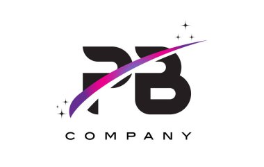 Türkçe P B siyah harf Logo tasarımı ile mor Eflatun Swoosh