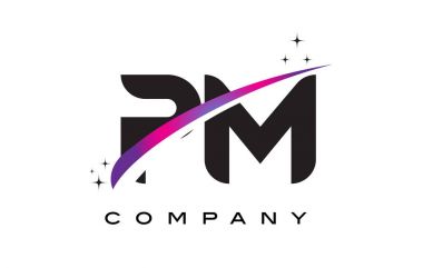 PM P L Black Letter Logo Design with Purple Magenta Swoosh clipart