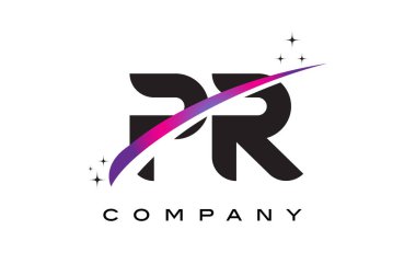 PR P R siyah harf Logo tasarımı ile mor Eflatun Swoosh