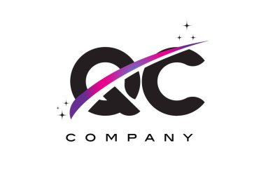 QC Q C siyah harf Logo tasarımı ile mor Eflatun Swoosh