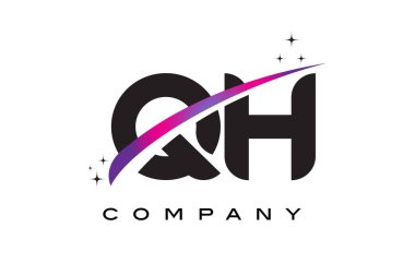 Qh G H siyah harf Logo tasarımı ile mor Eflatun Swoosh