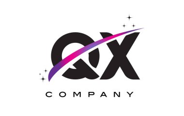 Qx Q X siyah harf Logo tasarımı ile mor Eflatun Swoosh