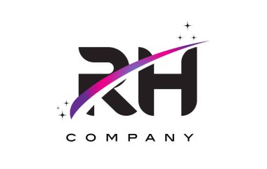 RH R H siyah harf Logo tasarımı ile mor Eflatun Swoosh