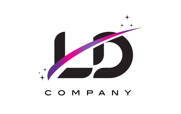 Ld L D fekete betű Logo Design a lila bíbor Swoosh — Stock Vector