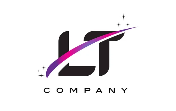 LT L T Black Letter Logo Design with Purple Magenta Swoosh — Stock Vector