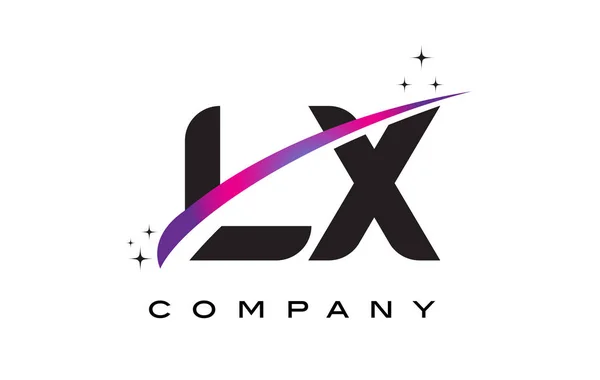 Diseño del logotipo de la letra negra LX L X con púrpura Magenta Swoosh — Archivo Imágenes Vectoriales