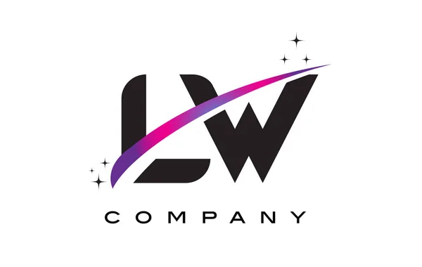 LW L W siyah harf Logo tasarımı ile mor Eflatun Swoosh — Stok Vektör