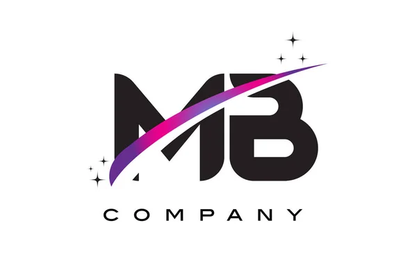 MB M B svart brev Logotypdesign med lila Magenta Swoosh — Stock vektor