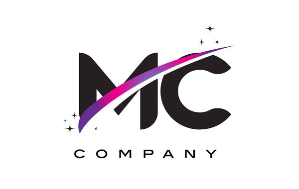 MC M C Negro Letra Logo Diseño con púrpura Magenta Swoosh — Vector de stock