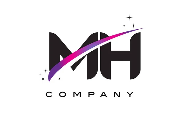 Mh M H 黑色字母标志设计与紫色洋红色旋风 — 图库矢量图片