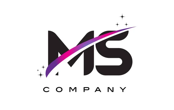 MS M S Negro Letra Logo Diseño con púrpura Magenta Swoosh — Vector de stock