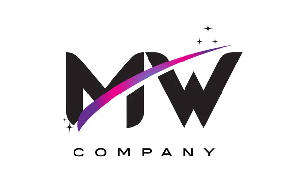 MW M W siyah harf Logo tasarımı ile mor Eflatun Swoosh — Stok Vektör