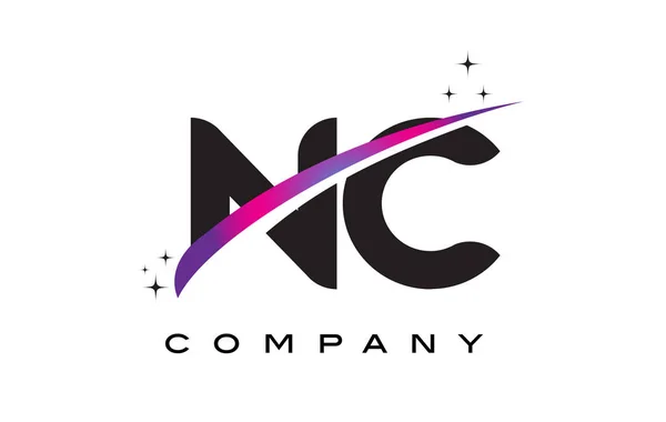 NC N C Black Letter Logo Design with Purple Magenta Swoosh — Stock Vector