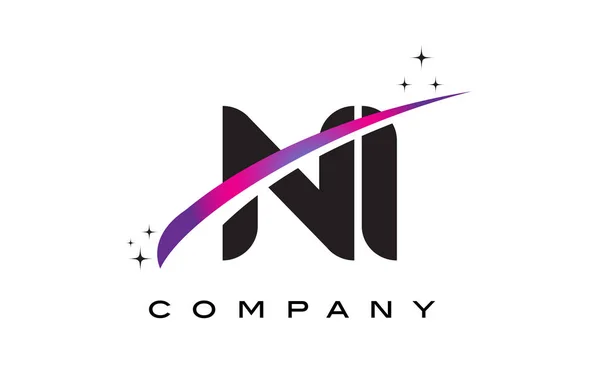 Diseño de logotipo de letra negra NI N I con púrpura Magenta Swoosh — Vector de stock
