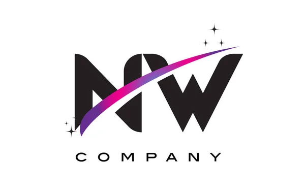 NW N W Black Letter Logo Design com Magenta Swoosh roxo —  Vetores de Stock