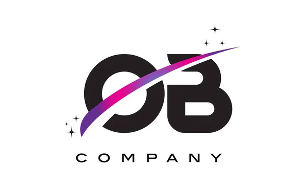 OB O B Negro Letra Logo Diseño con púrpura Magenta Swoosh — Vector de stock