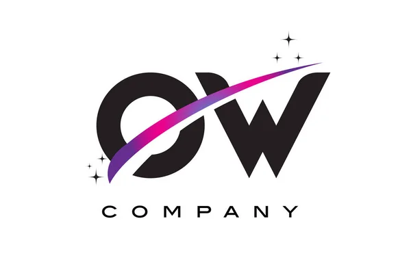 Ah O W siyah harf Logo tasarımı ile mor Eflatun Swoosh — Stok Vektör