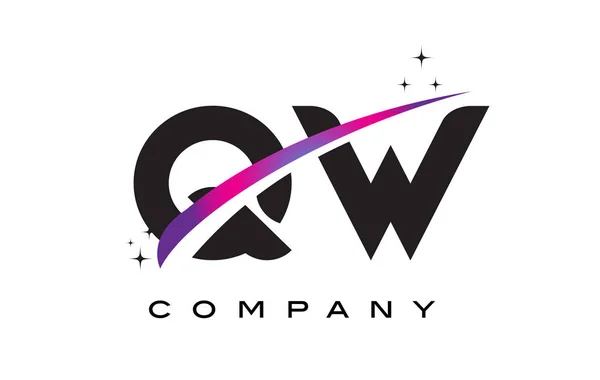 QW Q W Black Letter Logo Design con Swoosh Magenta viola — Vettoriale Stock