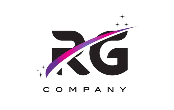 RG R G Negro Letra Logo Diseño con púrpura Magenta Swoosh — Vector de stock