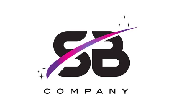 SB S B Diseño de Logo de Letra Negra con Púrpura Magenta Swoosh — Vector de stock