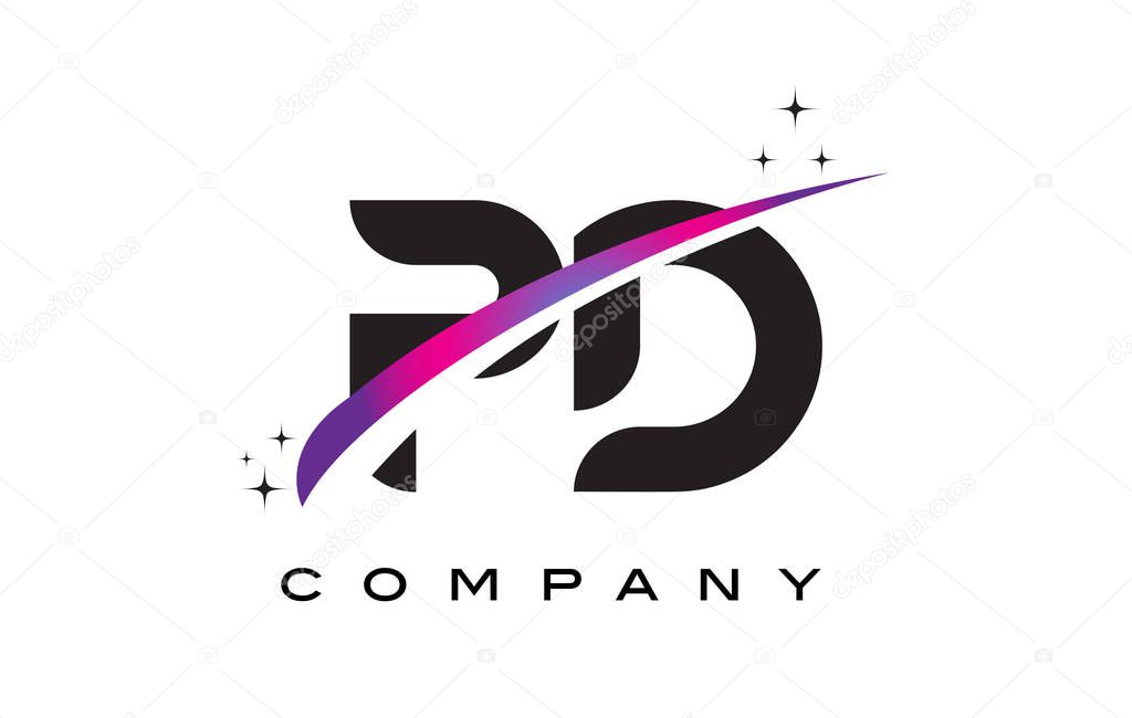 PD P D Black Letter Logo Design with Purple Magenta Swoosh