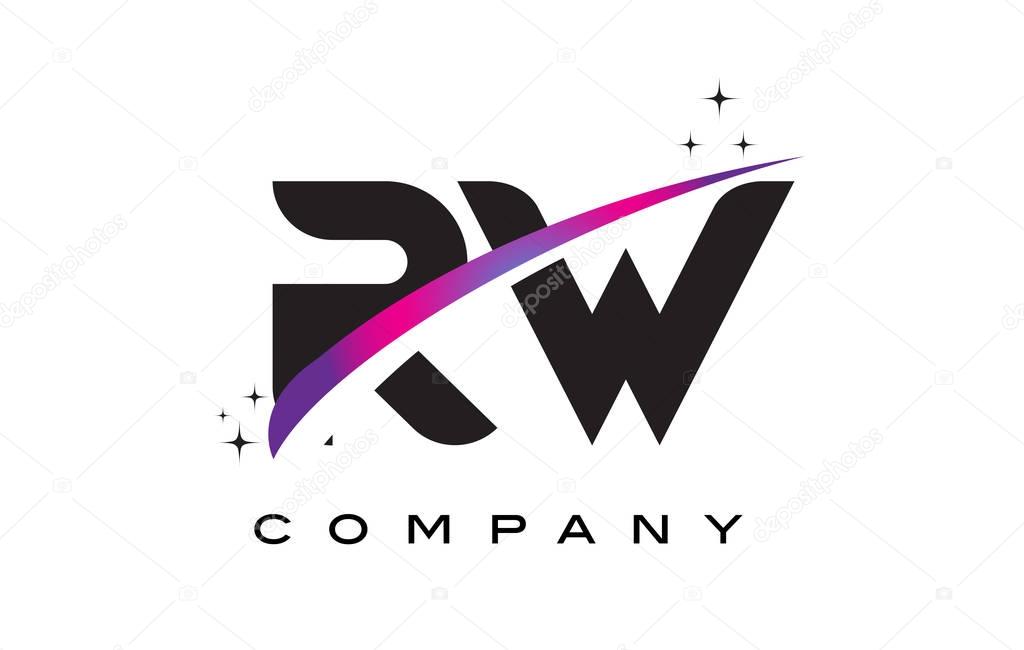 RW R W Black Letter Logo Design with Purple Magenta Swoosh