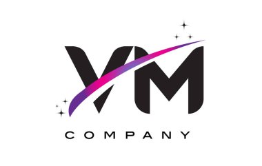 VM V M siyah harf Logo tasarımı ile mor Eflatun Swoosh