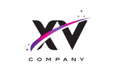 XV X V siyah harf Logo tasarımı ile mor Eflatun Swoosh