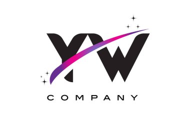 YW Y W siyah harf Logo tasarımı ile mor Eflatun Swoosh
