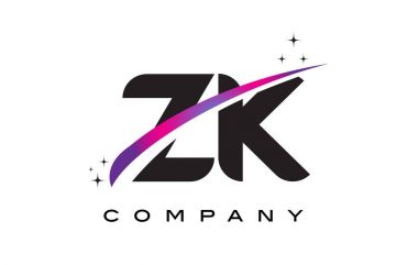 ZK Z K siyah harf Logo tasarımı ile mor Eflatun Swoosh