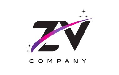 ZV Z V siyah harf Logo tasarımı ile mor Eflatun Swoosh