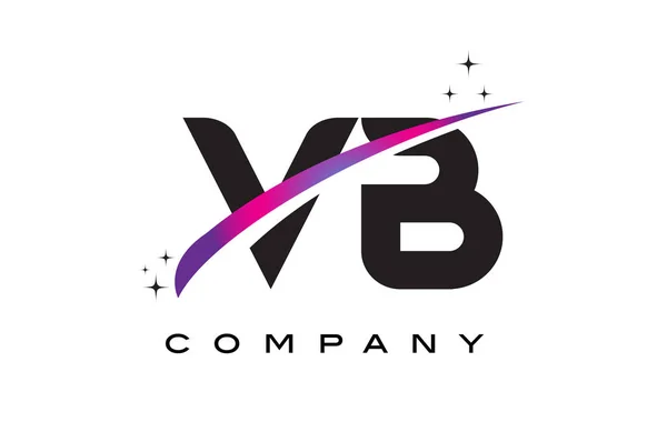Diseño del logotipo de la letra negra VB V B con púrpura Magenta Swoosh — Vector de stock