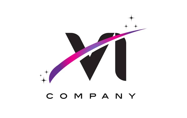 VI V I Negro Letra Logo Diseño con púrpura Magenta Swoosh — Vector de stock