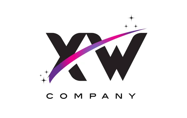 XW X W Black Letter Logo Design con Magenta Swoosh viola — Vettoriale Stock