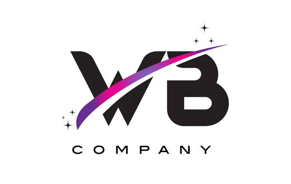 Diseño del logotipo de la letra negra WB W B con púrpura Magenta Swoosh — Vector de stock