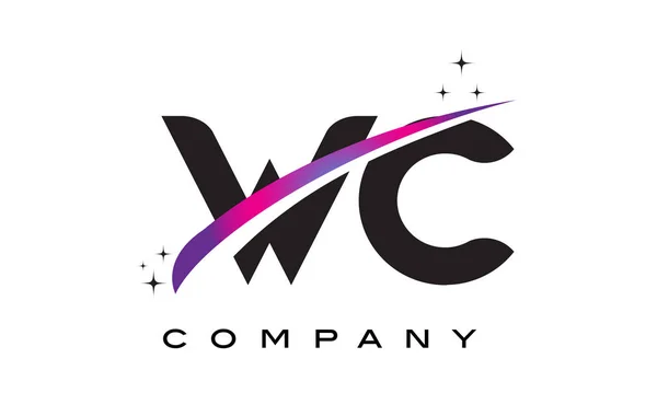 WC W C siyah harf Logo tasarımı ile mor Eflatun Swoosh — Stok Vektör